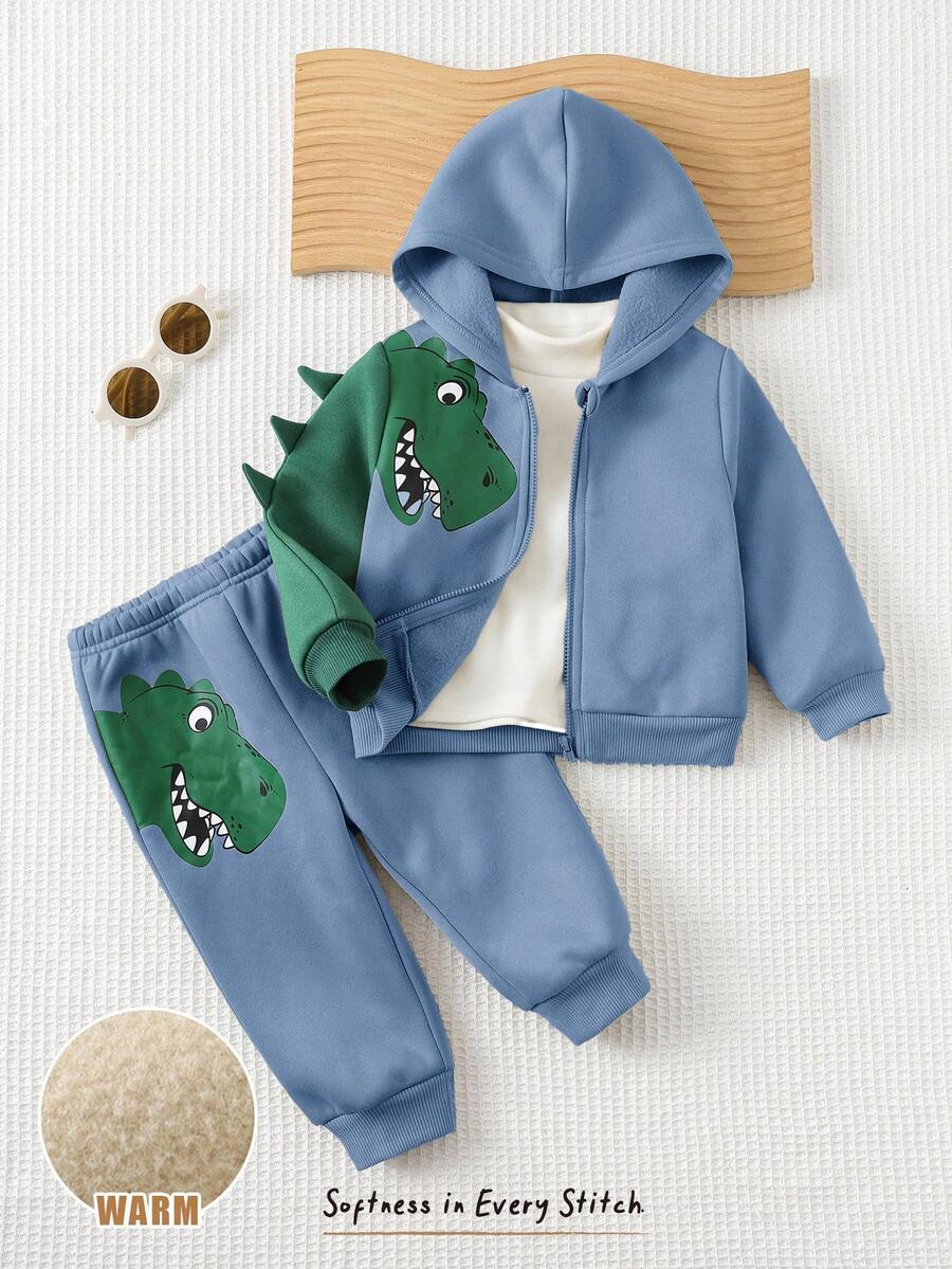 Set od 2 komada za bebe dečaka sa crtanom dinosaurus grafikom i kapuljačom