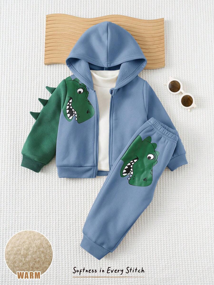 Set od 2 komada za bebe dečaka sa crtanom dinosaurus grafikom i kapuljačom