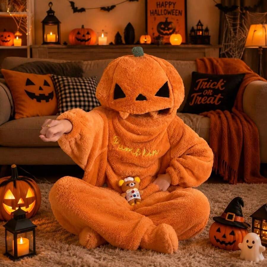 Halloween bademantil sa bundvom, 3D kapuljača sa lampom bundeve i džepovima