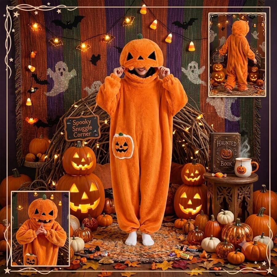 Halloween bademantil sa bundvom, 3D kapuljača sa lampom bundeve i džepovima
