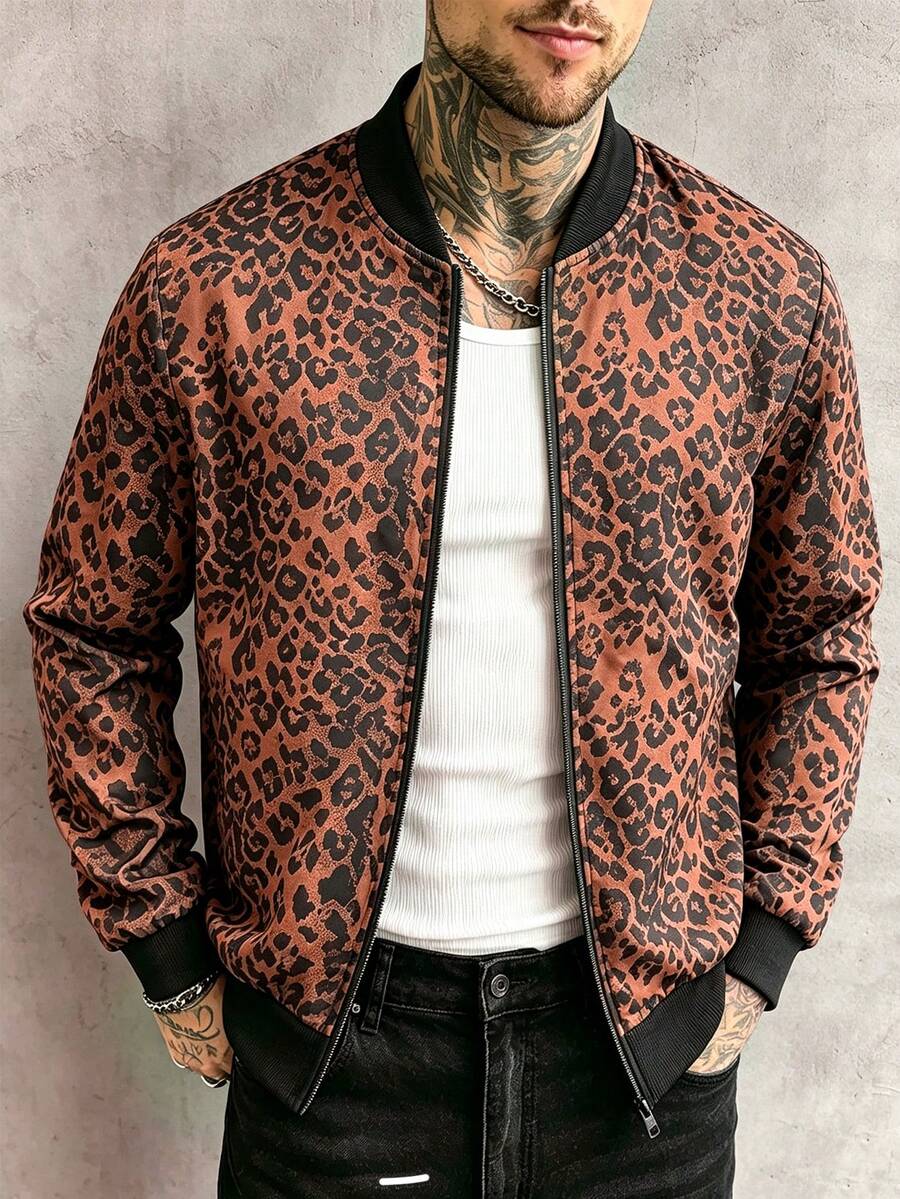 Muška bejzbol jakna od PU kože jednobojna sa dugim rukavima