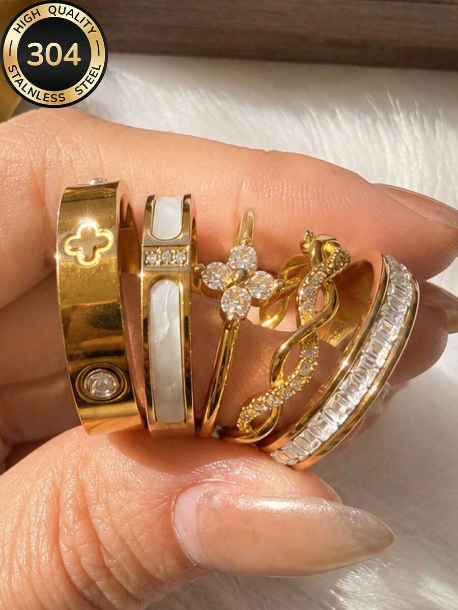 Set od 5 slojevitih prstena od nerđajućeg čelika 304 i bakra pozlaćenog 18K zlatom