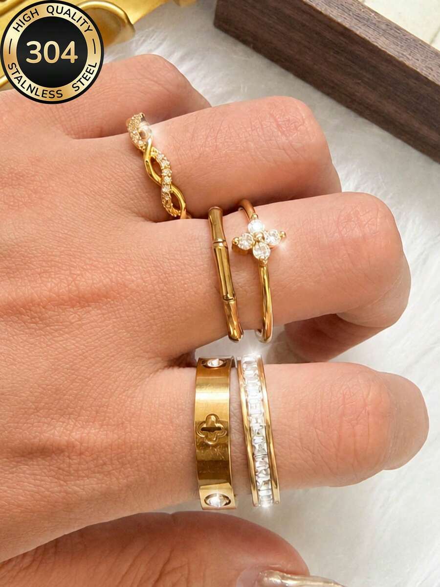 Set od 5 slojevitih prstena od nerđajućeg čelika 304 i bakra pozlaćenog 18K zlatom