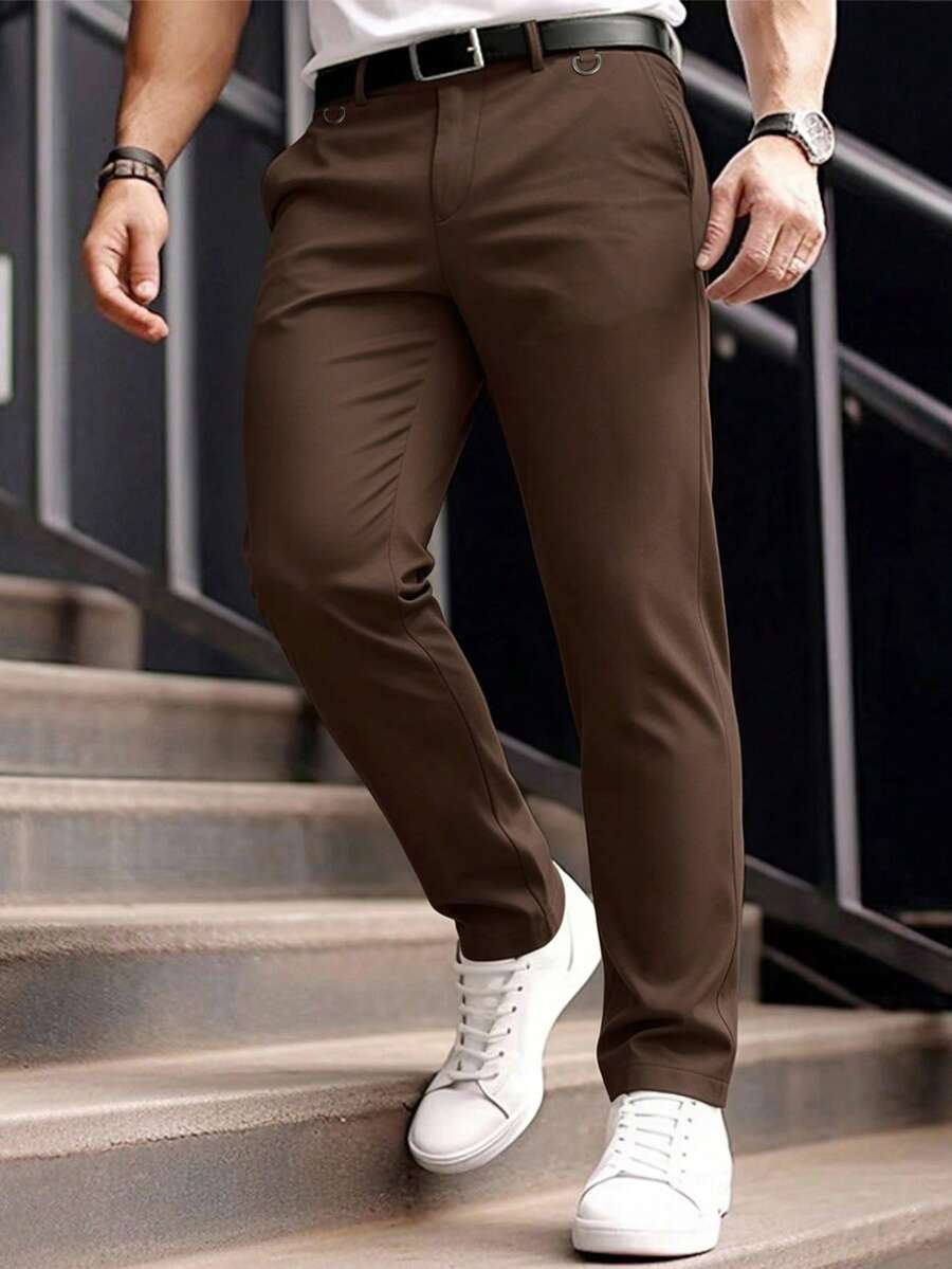 Muške formalne pantalone jednobojne sa kosim džepovima, bez kaiša