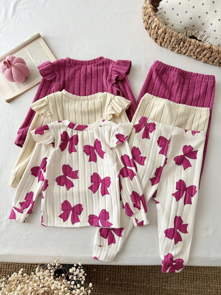 Set od 6 komada za devojčice bebe: pletena majica sa srcastim uzorkom, okruglim izrezom  i duge pantalone