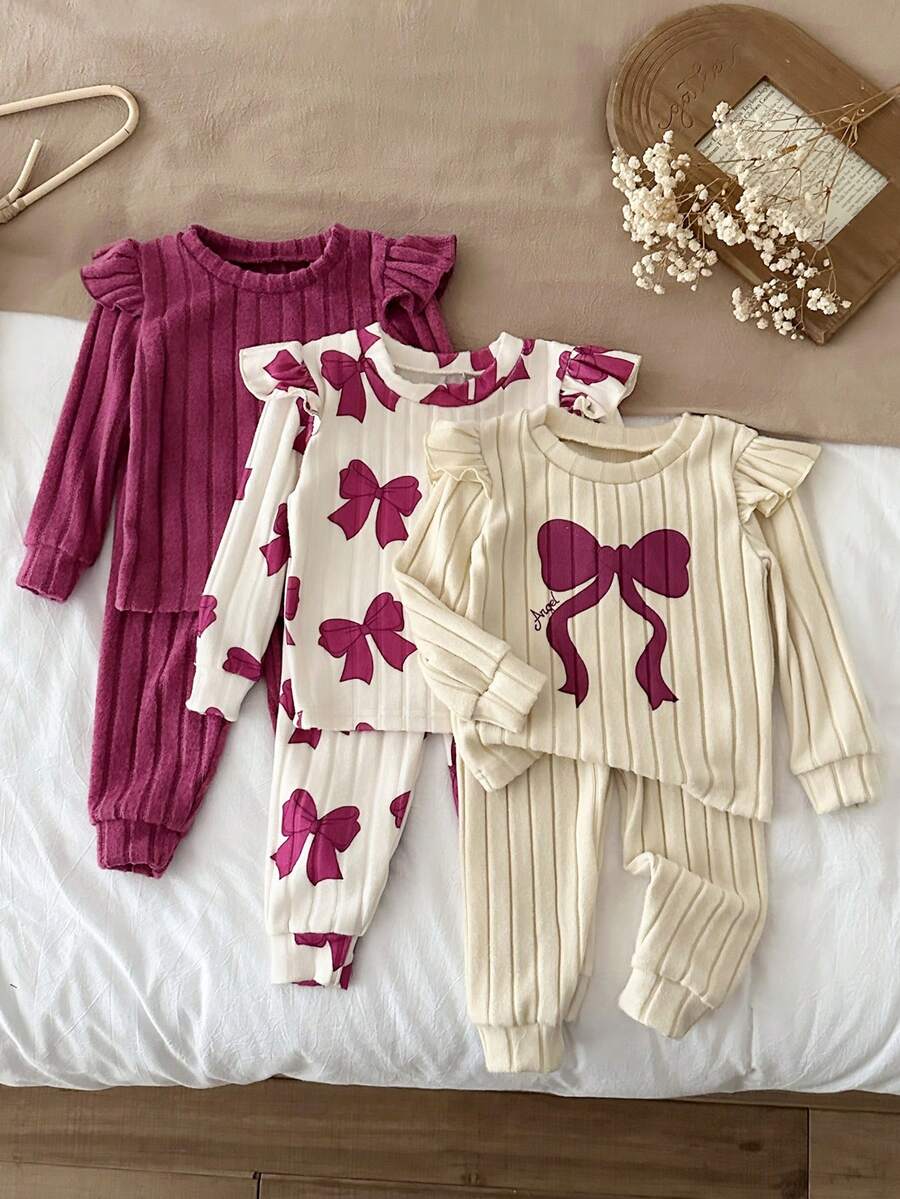 Set od 6 komada za devojčice bebe: pletena majica sa srcastim uzorkom, okruglim izrezom  i duge pantalone