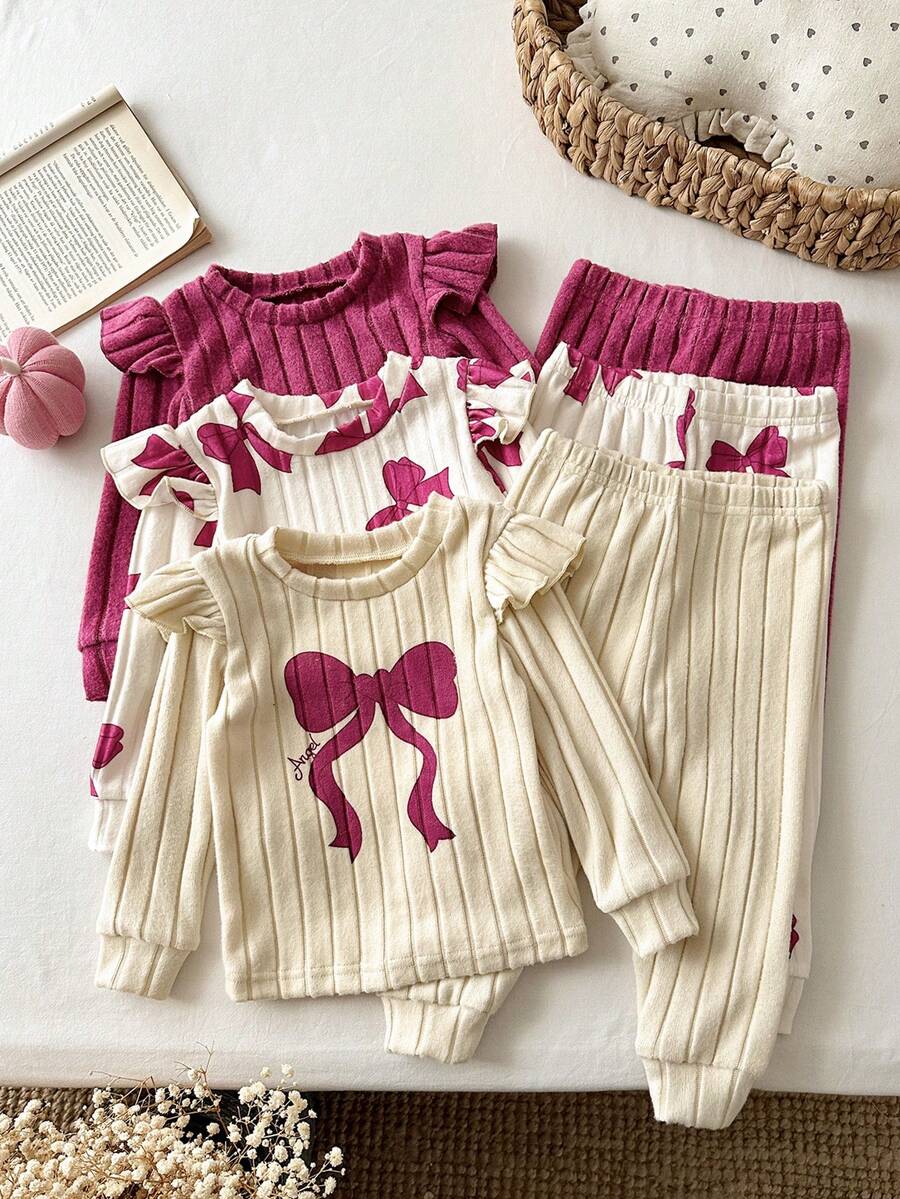 Set od 6 komada za devojčice bebe: pletena majica sa srcastim uzorkom, okruglim izrezom  i duge pantalone