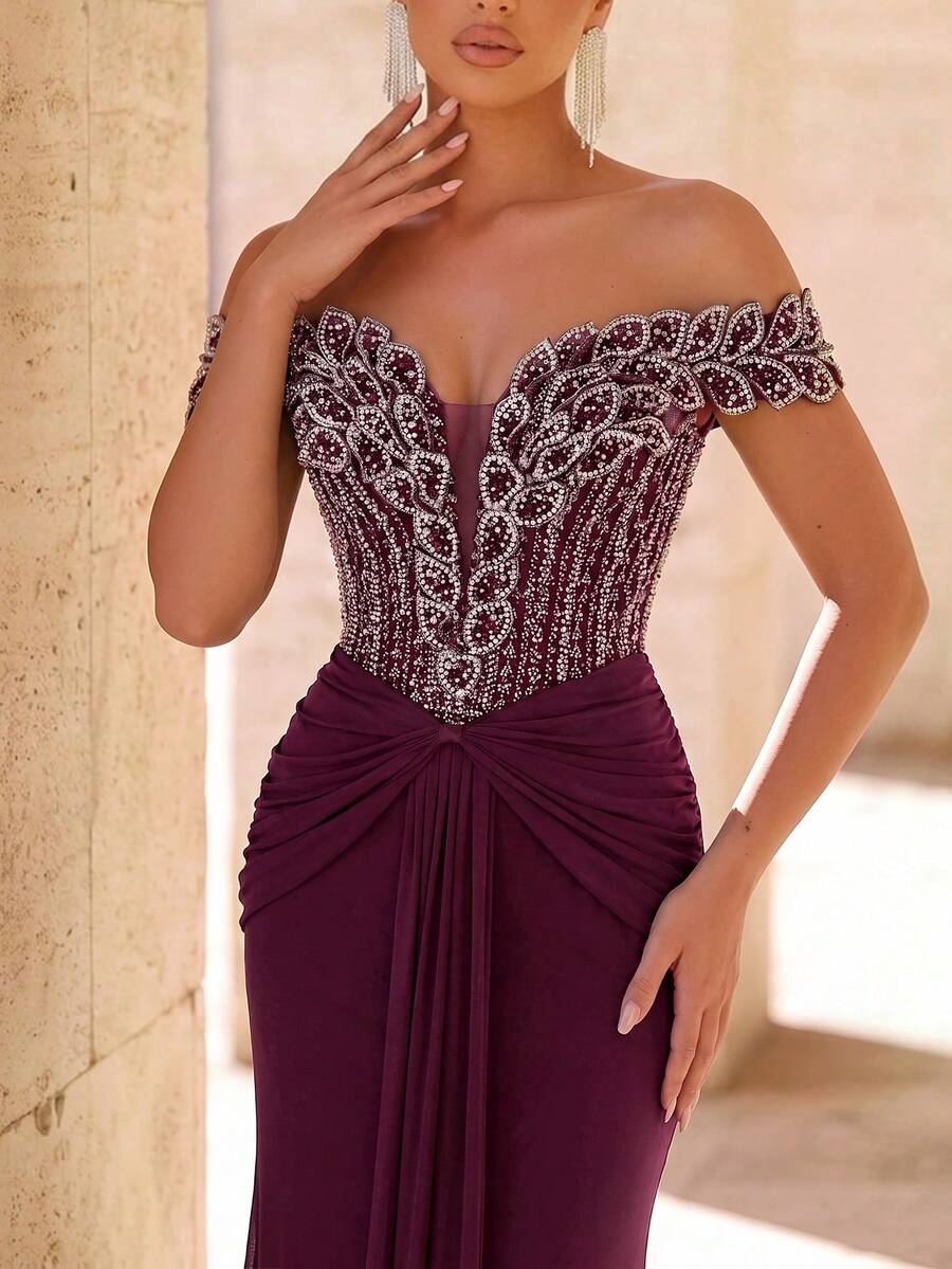 Elegantna luksuzna sirenina haljina za žene sa spuštenim ramenima