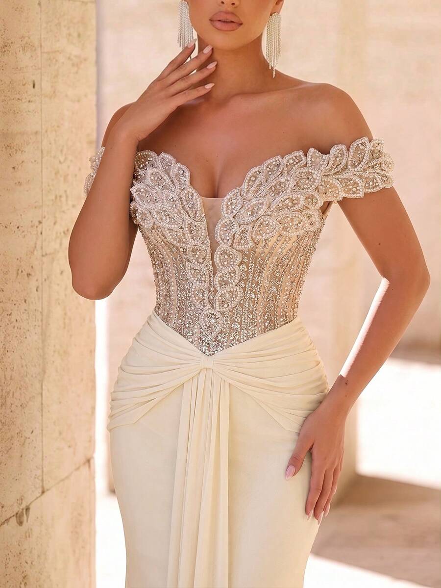 Elegantna luksuzna sirenina haljina za žene sa spuštenim ramenima