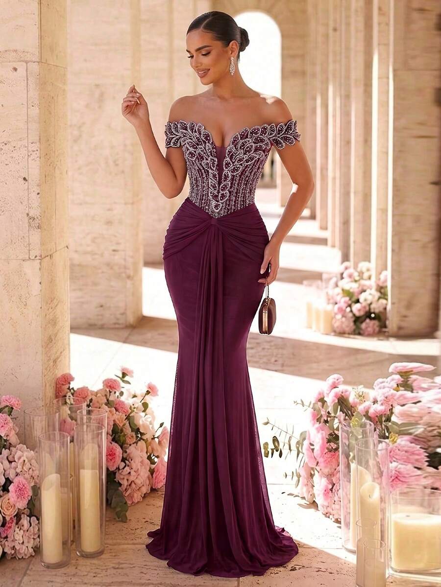 Elegantna luksuzna sirenina haljina za žene sa spuštenim ramenima