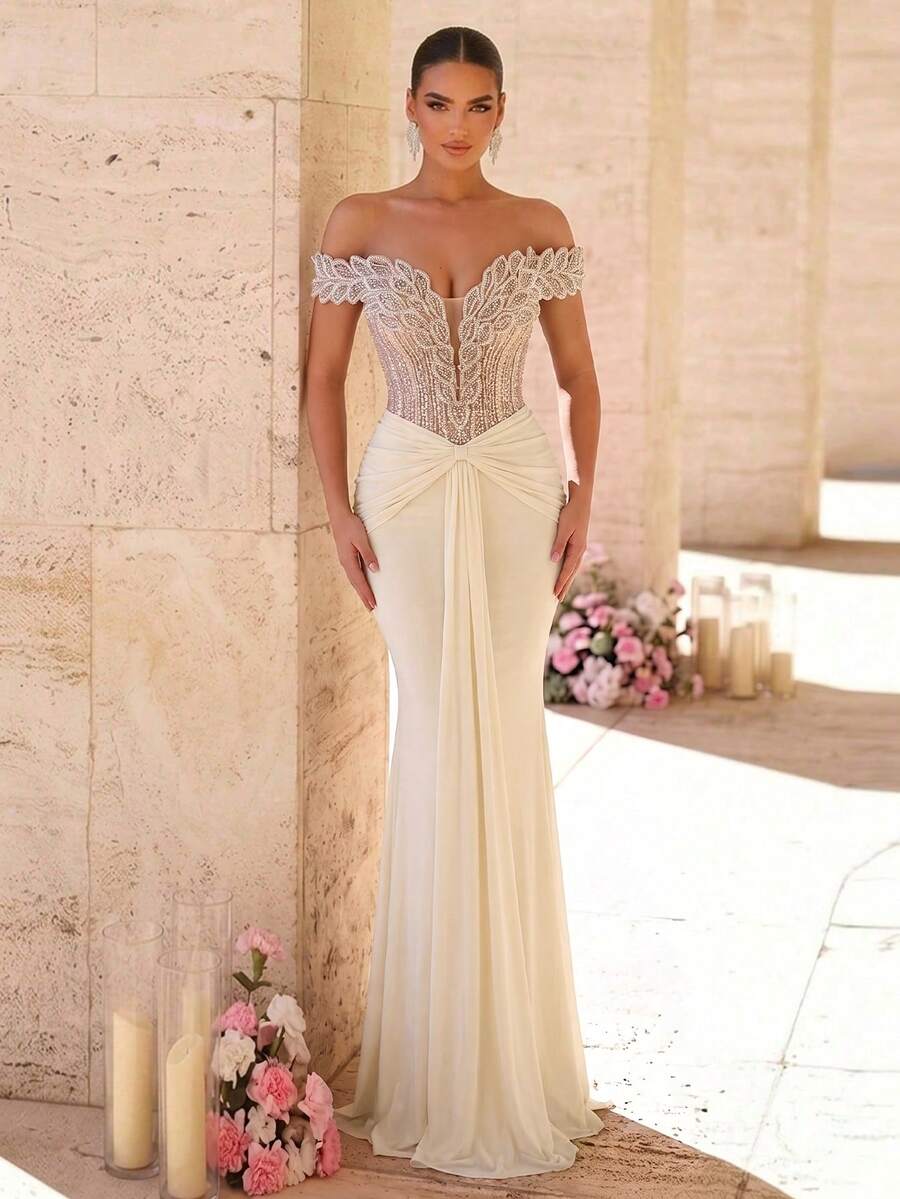 Elegantna luksuzna sirenina haljina za žene sa spuštenim ramenima