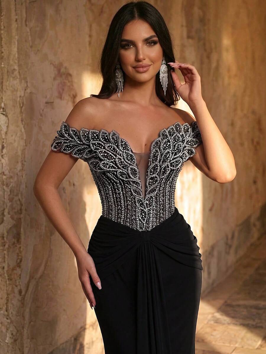 Elegantna luksuzna sirenina haljina za žene sa spuštenim ramenima