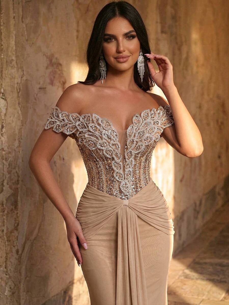 Elegantna luksuzna sirenina haljina za žene sa spuštenim ramenima