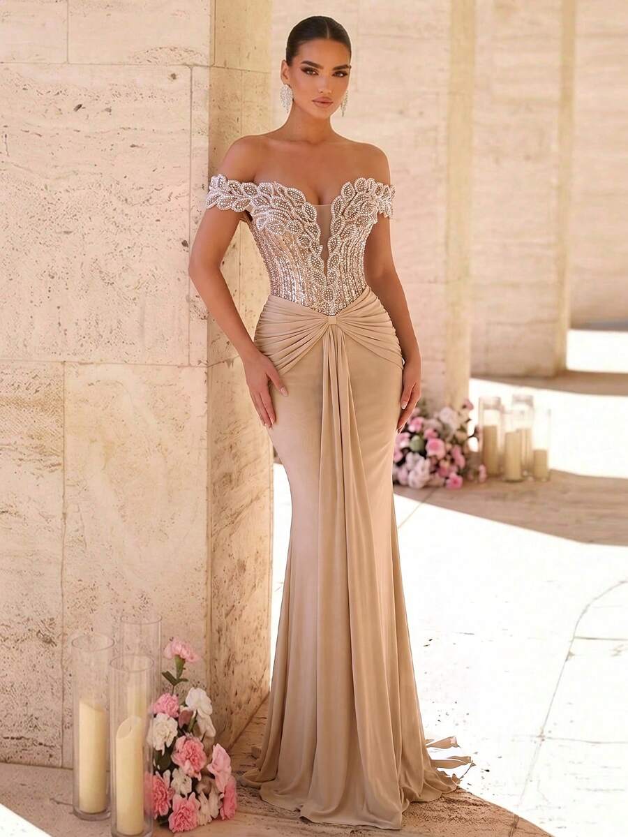 Elegantna luksuzna sirenina haljina za žene sa spuštenim ramenima
