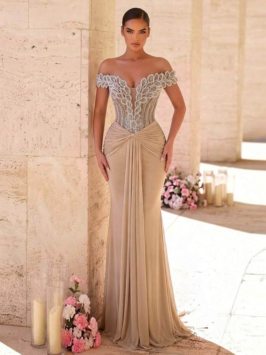 Elegantna luksuzna sirenina haljina za žene sa spuštenim ramenima