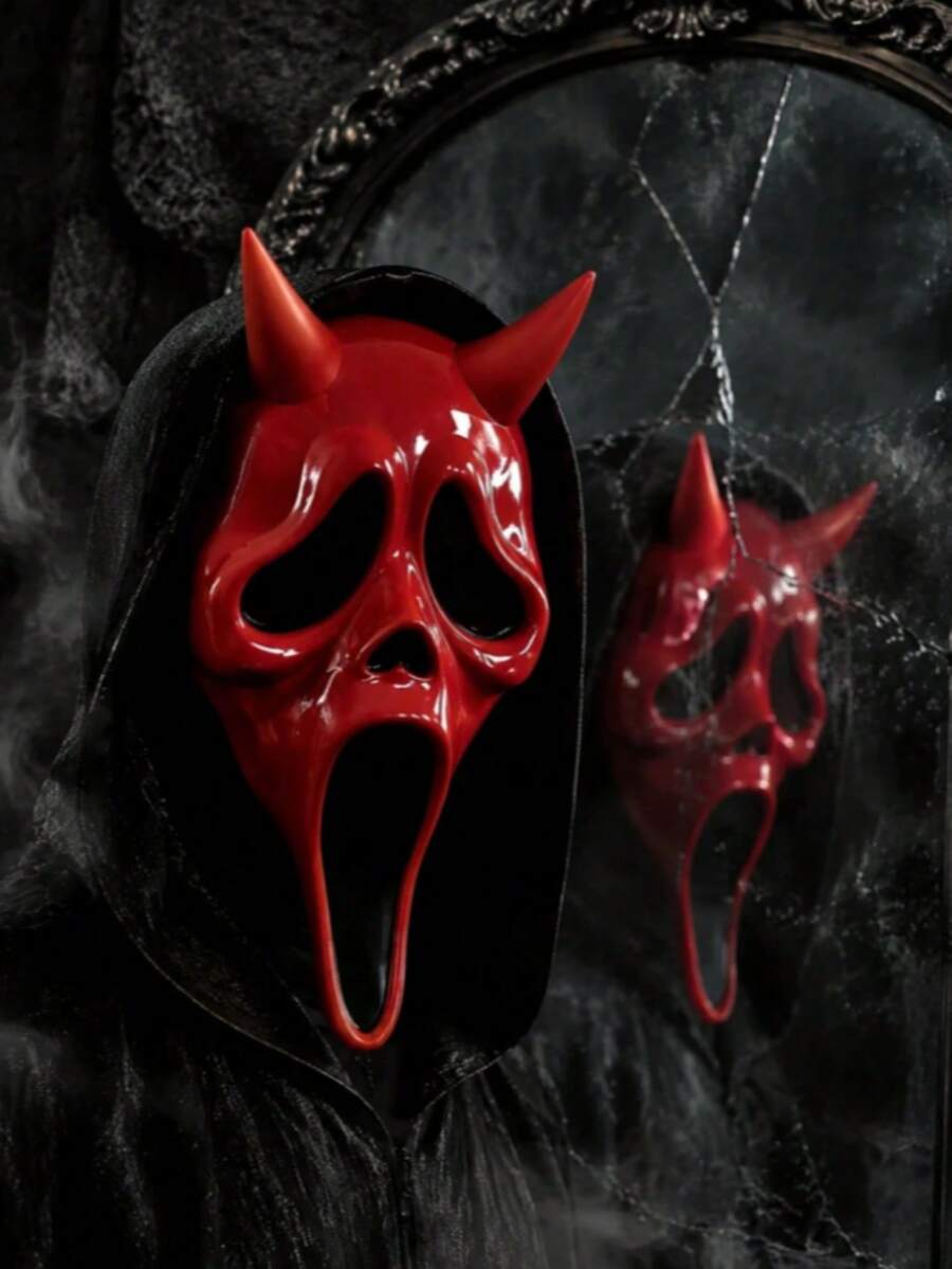 Maska za Halloween sa užasnim demon rogovima i lobanjom