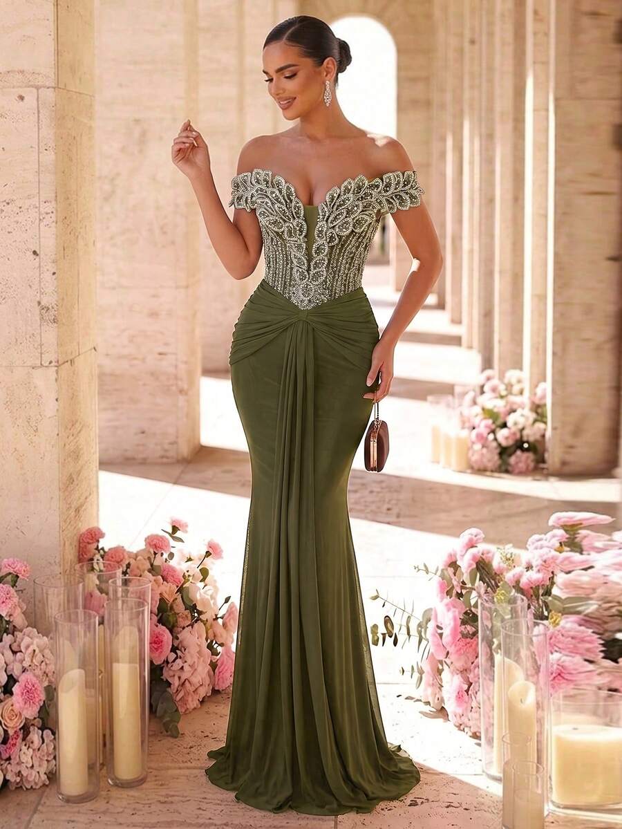 Elegantna luksuzna sirenina haljina za žene sa spuštenim ramenima