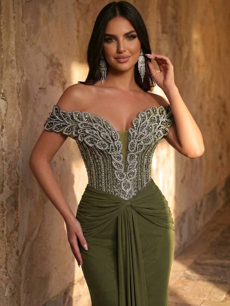 Elegantna luksuzna sirenina haljina za žene sa spuštenim ramenima