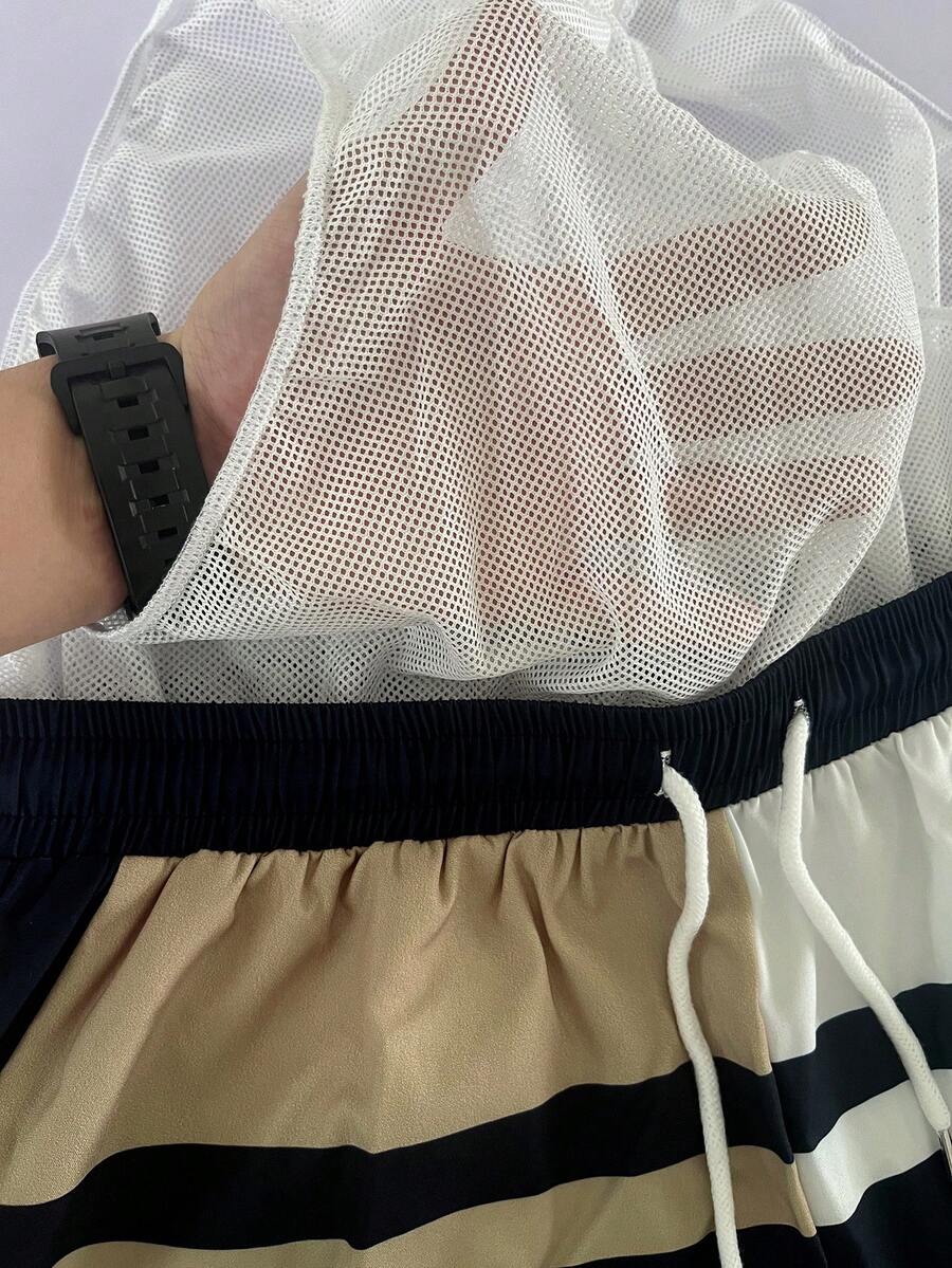 Muški šorts za plažu  sa koloblock dizajnom i pertlom u struku