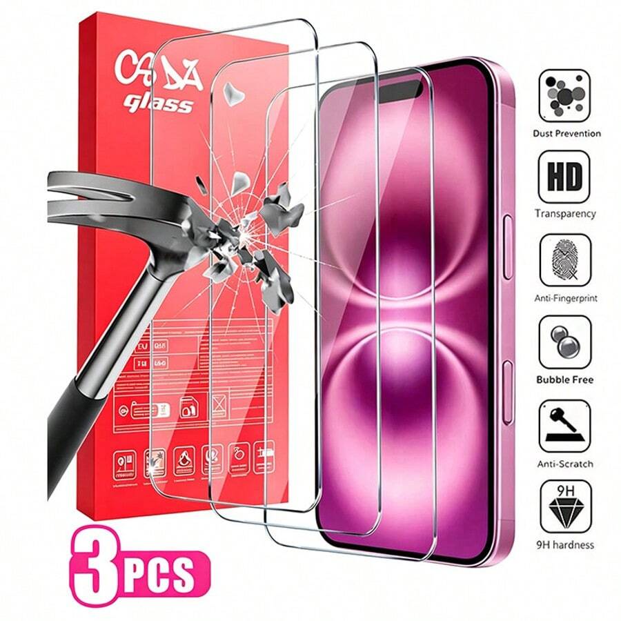 3 komada kaljene folije za pun ekran visoke rezolucije, kompatibilno sa Samsung A15 A54 5G A31 A22 4G S24, kompatibilno sa iPhone 17 17Pro 17ProMax 16 16Pro 16ProMax
