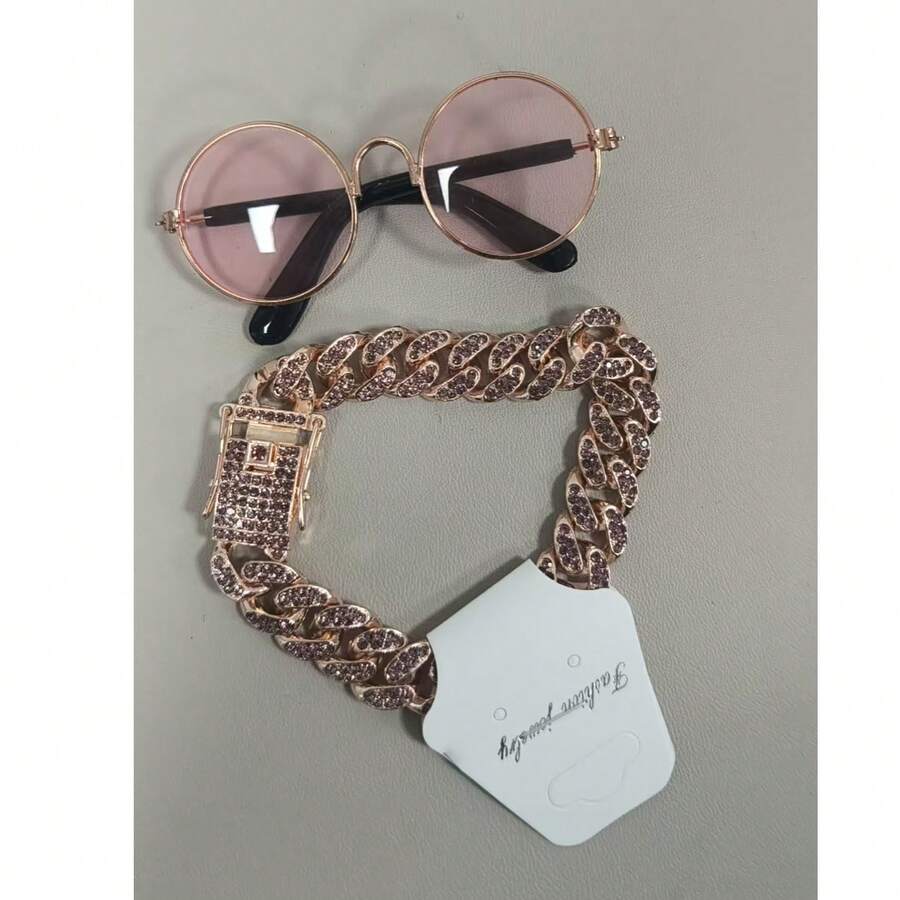 Ogrlica za kućne ljubimce visokog kvaliteta sa dekoracijom u obliku kostiju sa tri reda štrasa