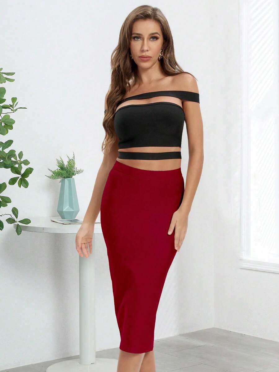 Ženska elegantna uska suknja srednje dužine