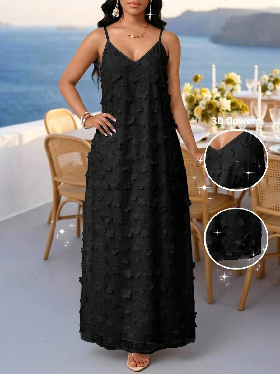 Lady Haljina sa tankim kaiš-bretelama i printom sa šljokicama, plus size