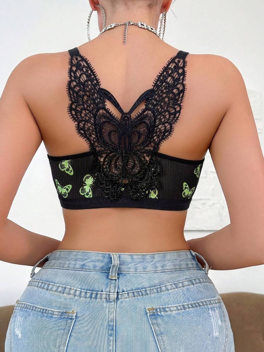 Ženski seksi grudnjak sa kopčom napred i printom leptira