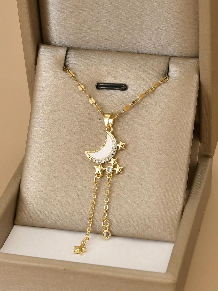 Ogrlica od nerđajućeg čelika sa kristalnim kamenčićima u obliku meseca