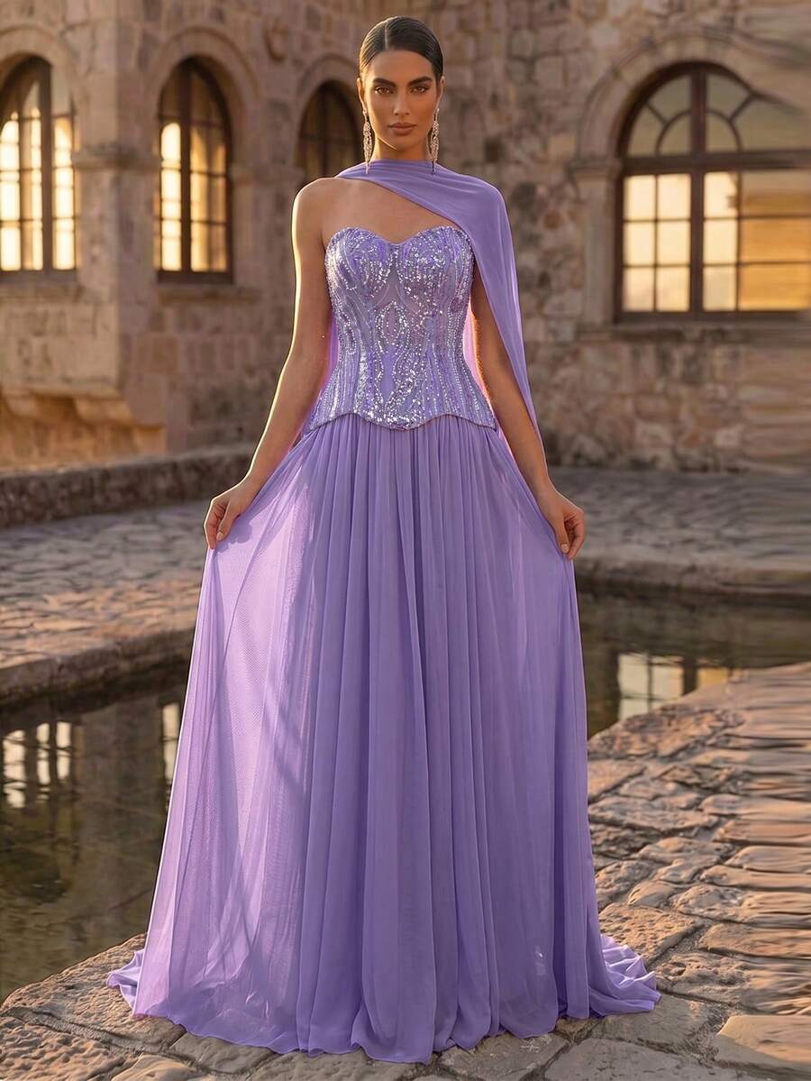 Elegantna luksuzna večernja haljina od satena, sa perlicama