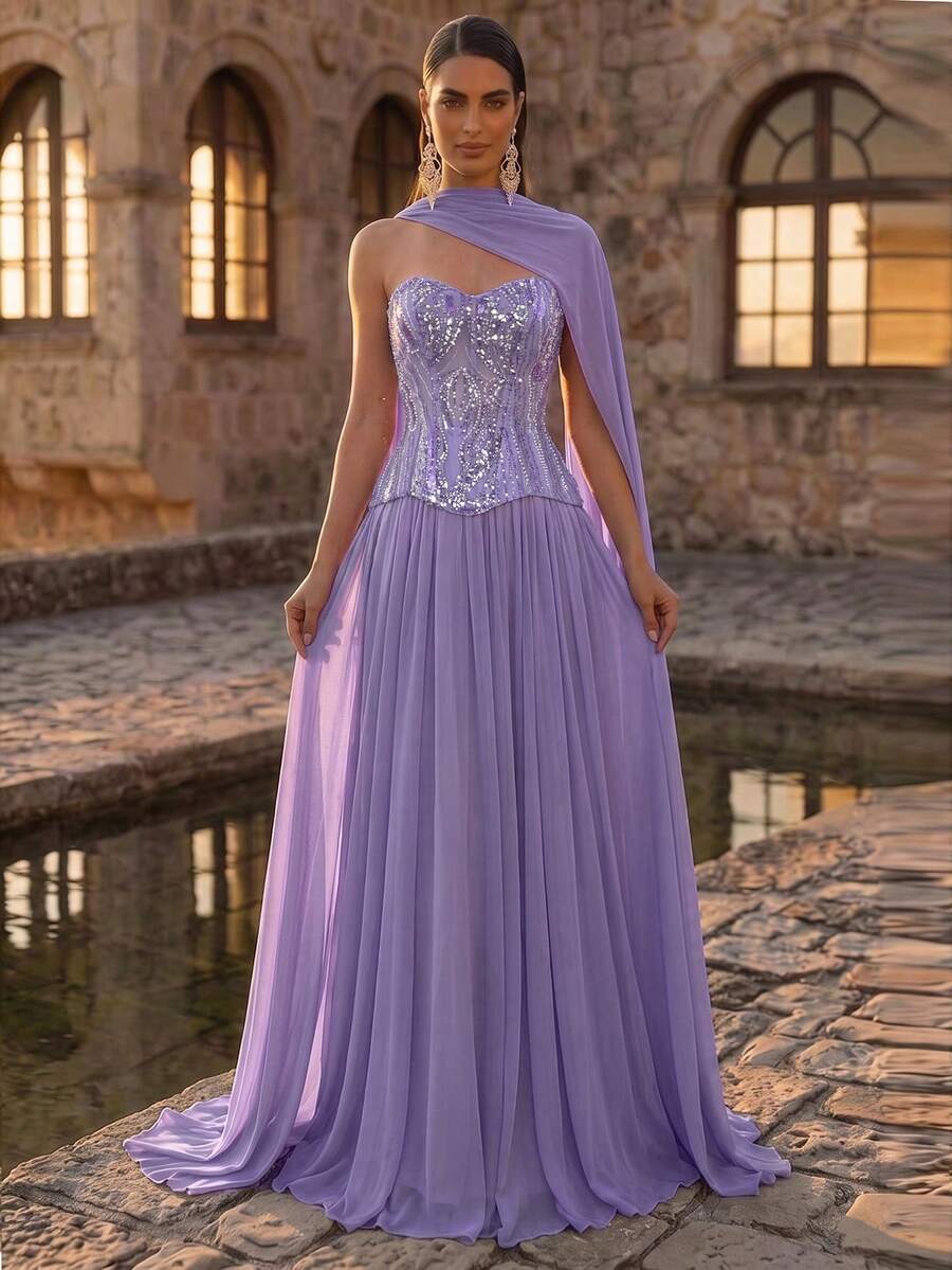 Elegantna luksuzna večernja haljina od satena, sa perlicama