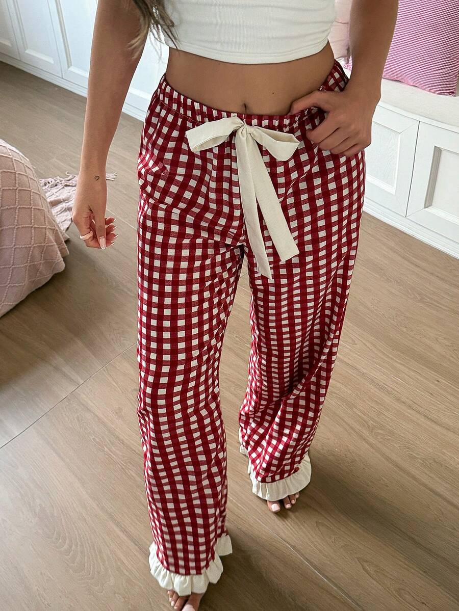 Ženske ležerne kućne karirane široke pidžama pantalone