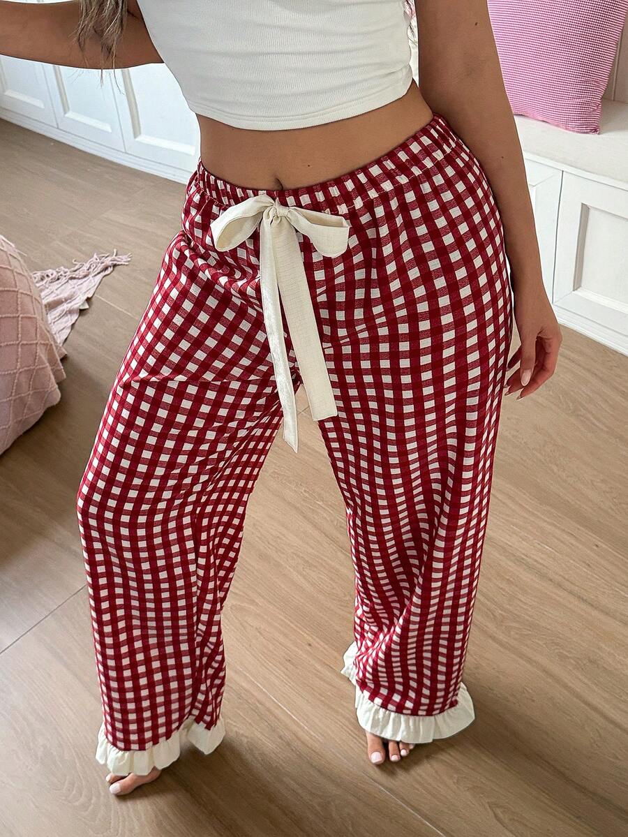 Ženske ležerne kućne karirane široke pidžama pantalone
