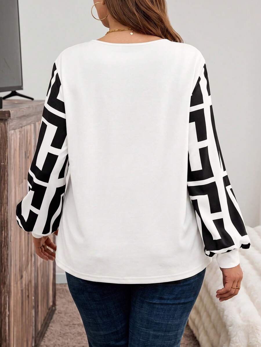 Ženska providna mrežasta bluza sa lantern rukavima, plus size