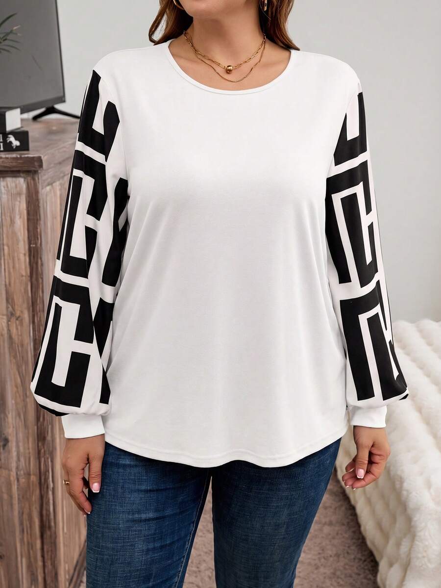 Ženska providna mrežasta bluza sa lantern rukavima, plus size