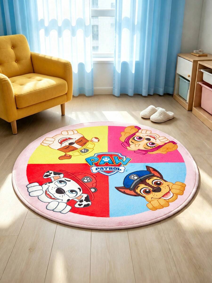 PAW Patrol  okrugli tepih sa crtanim uzorkom, slatki dizajn, plišani materijal + protivklizna podloga