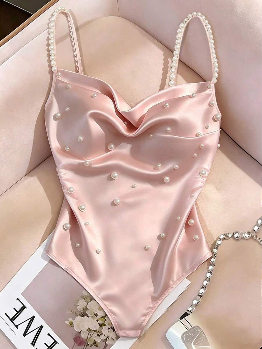 Ženski elegantni bodi sa dekoracijom od veštačkih bisera