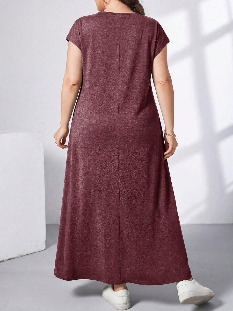 Ženska ležerna haljina plus size, jednobojna, sa okruglim izrezom, kratkim rukavima i džepom