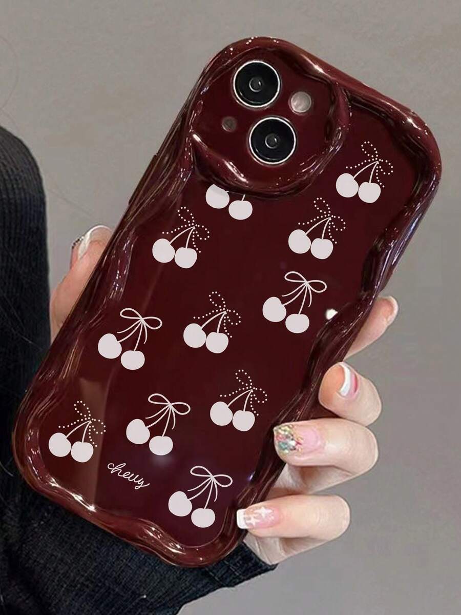 Slatka bordo futrola za telefon sa talasastim asimetričnim okvirom u stilu višnje