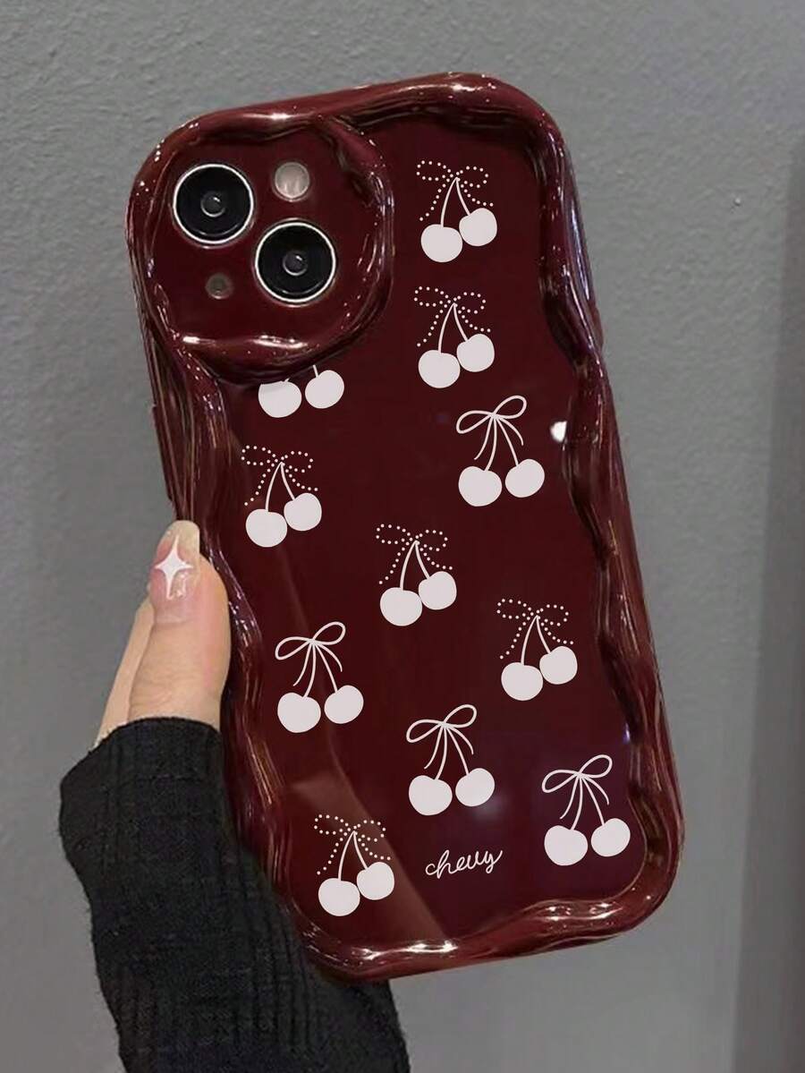 Slatka bordo futrola za telefon sa talasastim asimetričnim okvirom u stilu višnje