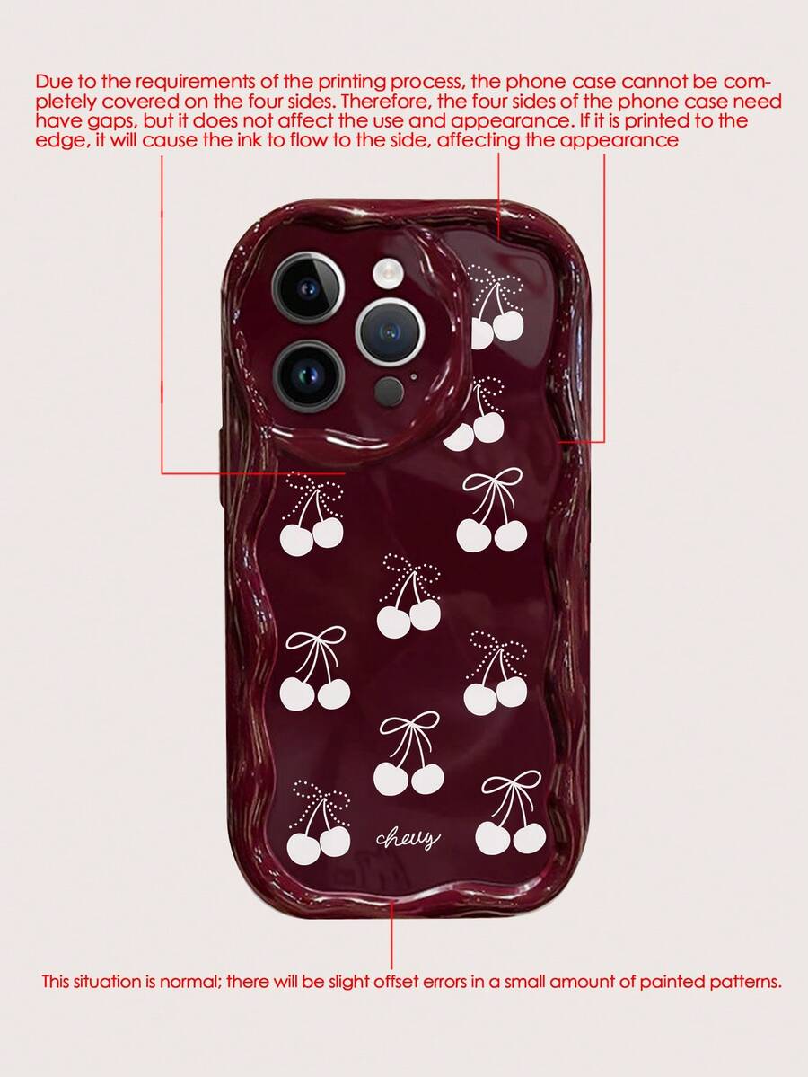 Slatka bordo futrola za telefon sa talasastim asimetričnim okvirom u stilu višnje