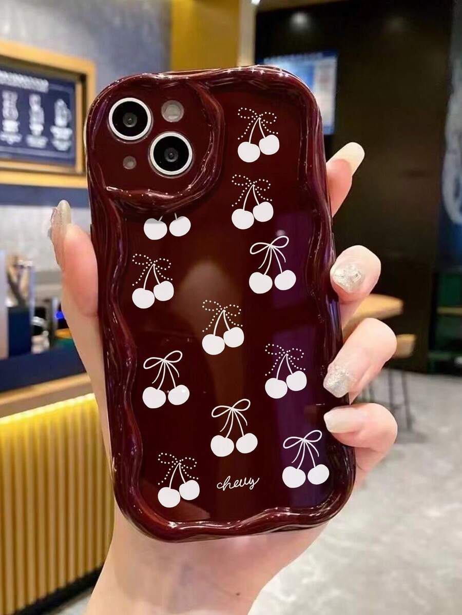 Slatka bordo futrola za telefon sa talasastim asimetričnim okvirom u stilu višnje