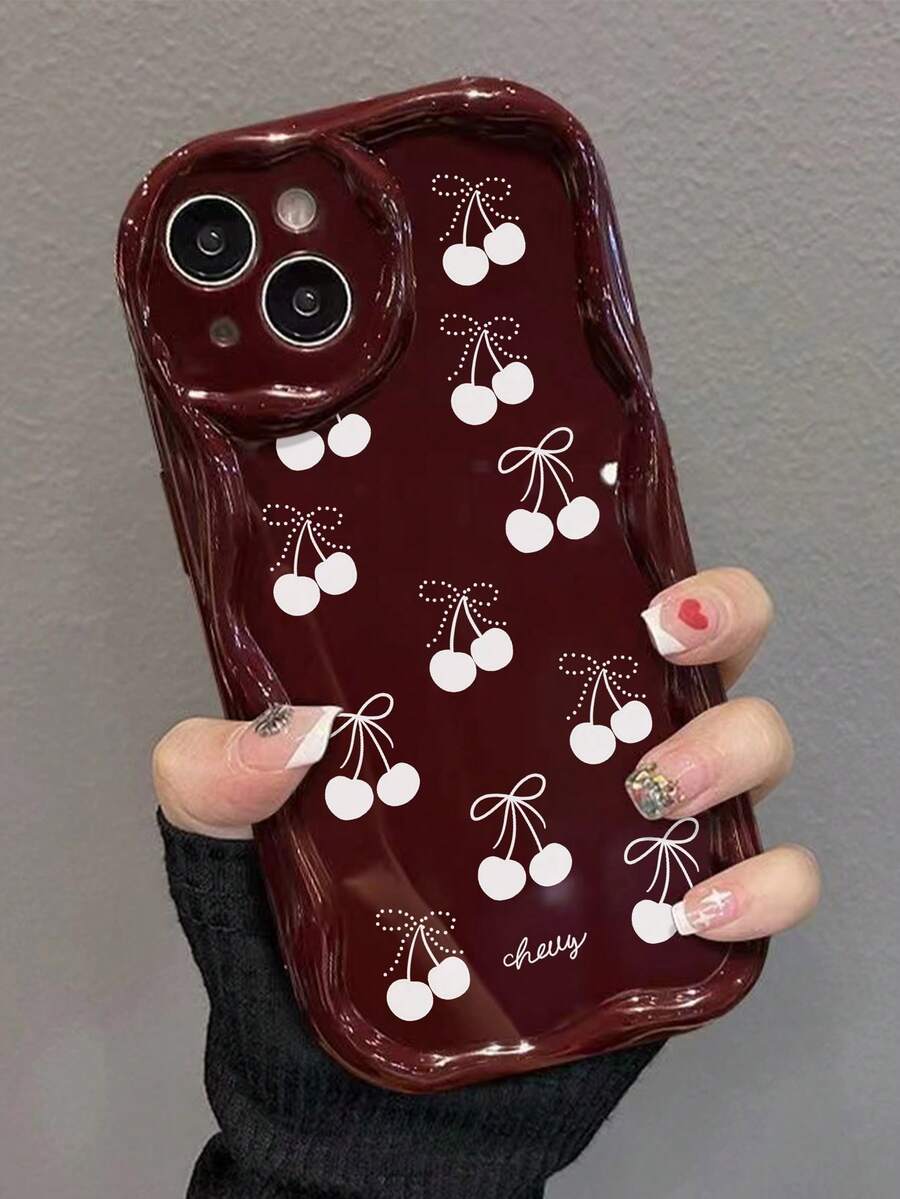 Slatka bordo futrola za telefon sa talasastim asimetričnim okvirom u stilu višnje