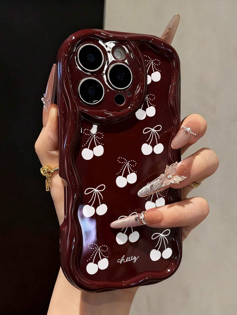 Slatka bordo futrola za telefon sa talasastim asimetričnim okvirom u stilu višnje