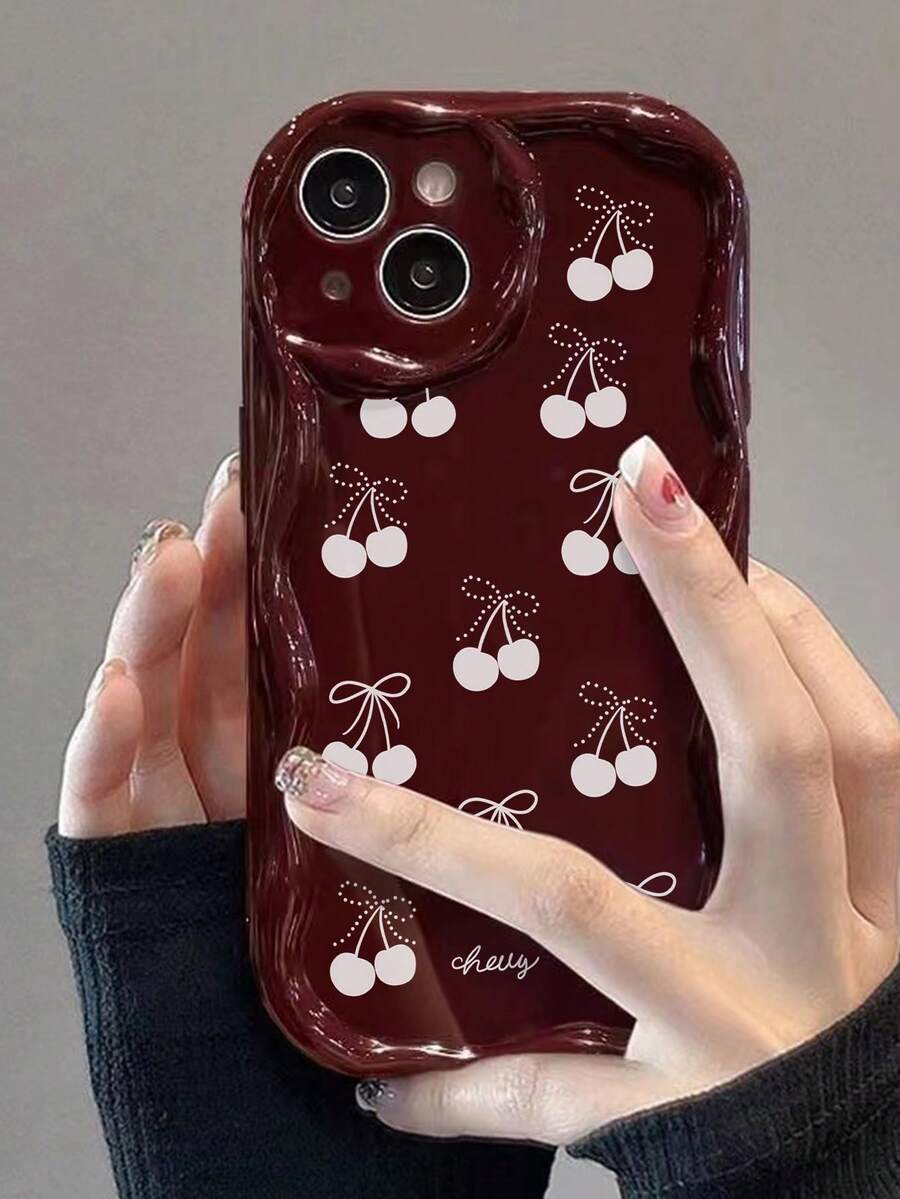 Slatka bordo futrola za telefon sa talasastim asimetričnim okvirom u stilu višnje