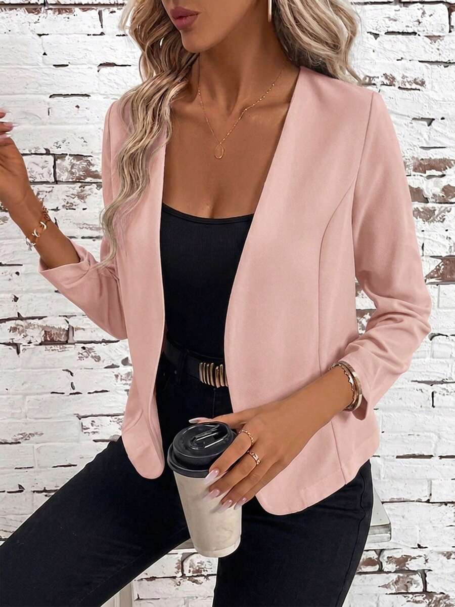 Ženska elegantna jakna sa otvorenim prednjim delom, nabranim rukavima i dugim rukavima