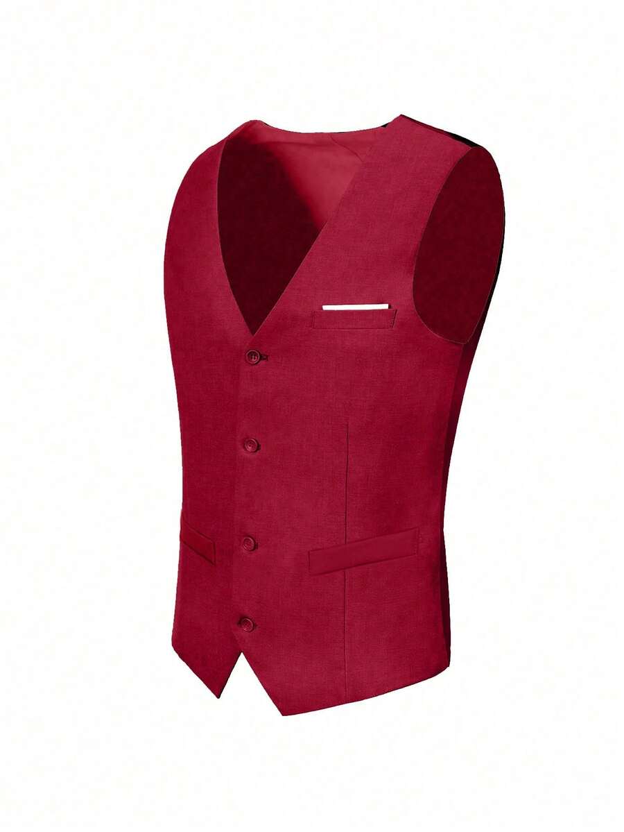 Muški set od 4 dela, elegantan jednobojan slim fit prsluk, pantalone i set kravate
