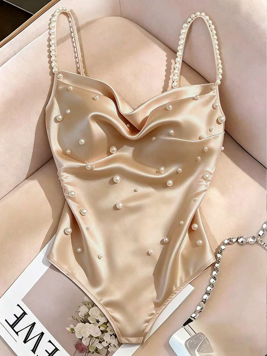 Ženski elegantni bodi sa dekoracijom od veštačkih bisera