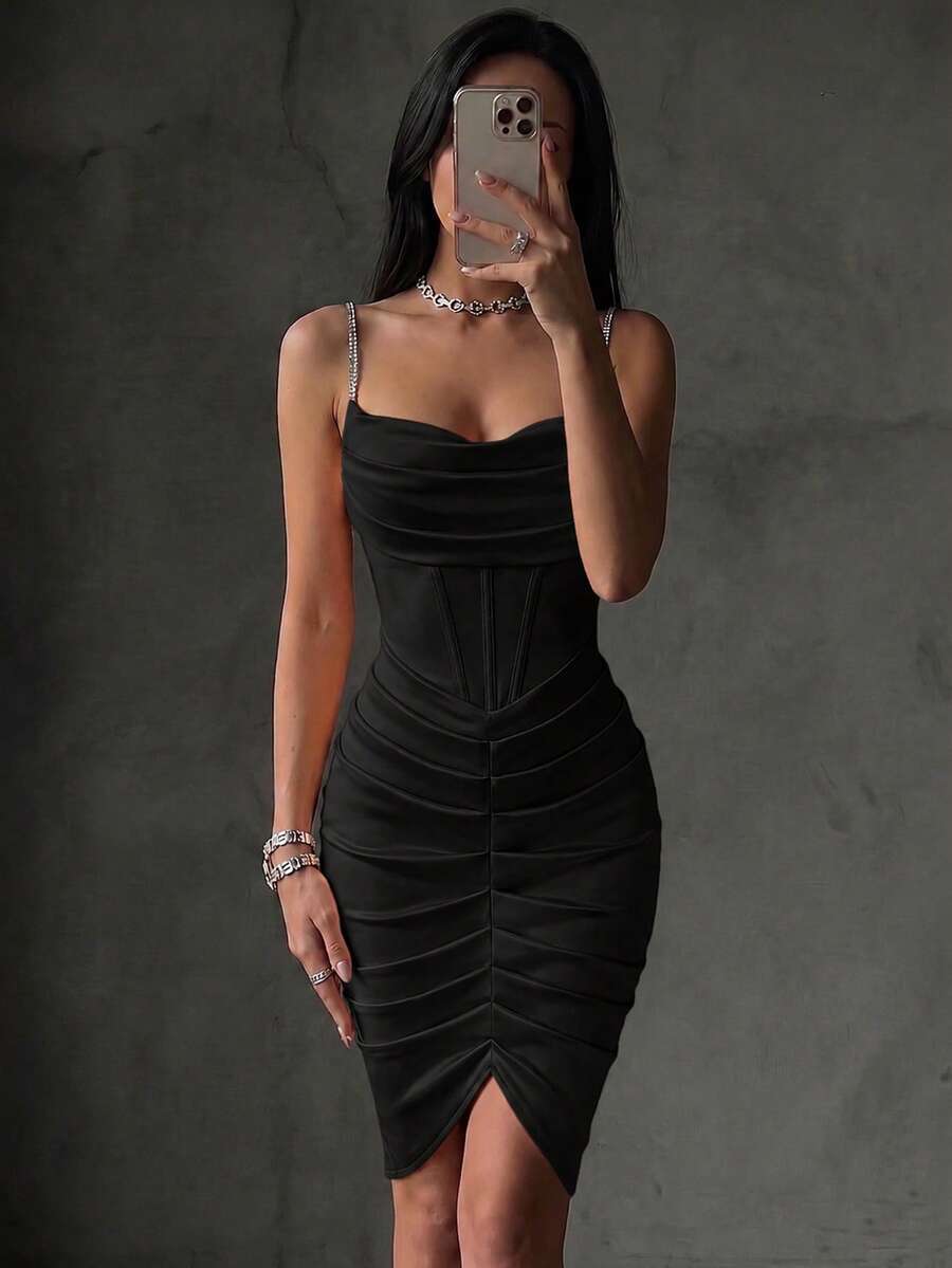 Ženska moderna letnja seksi elegantna crna koktel haljina za zabave