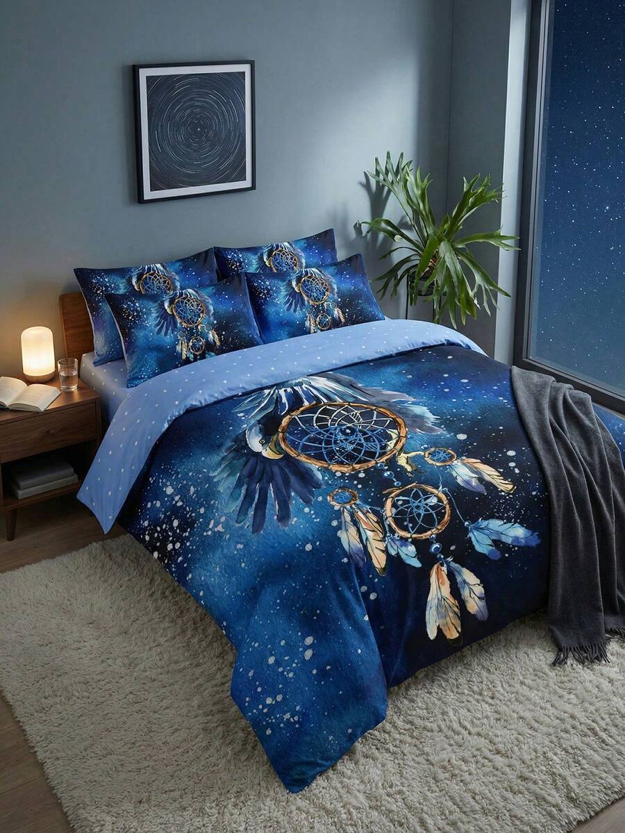 Set za posteljinu sa uzorom Dreamcatcher i zvezdanog neba  (1 jorgan-navlaka i 1/2 jastučnica)